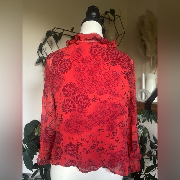 Y2K Red Silk Ruffle Blouse by New York City Design Co - Picture 5 of 7